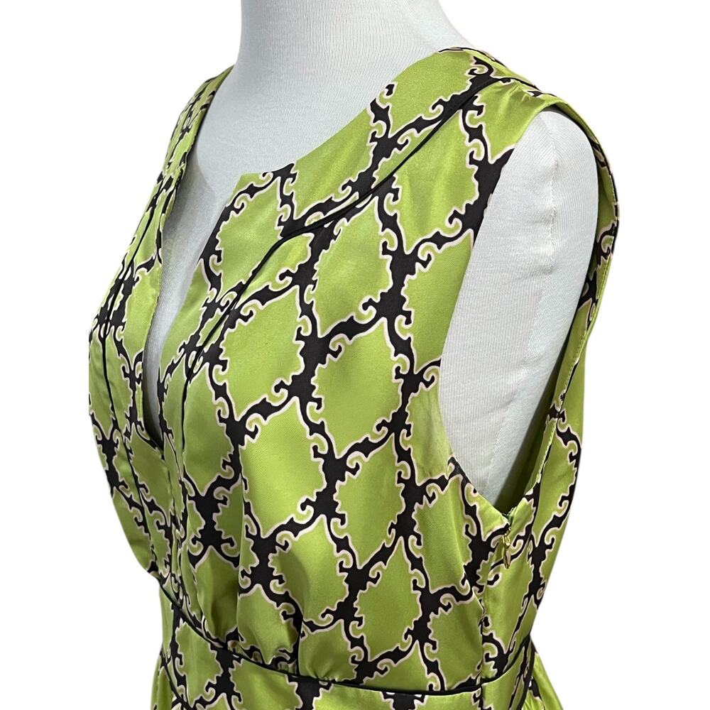 Kate Spade Green Silk Midi Lined Dress 8 Marie Sleeveless Tiles Damask Print - Picture 3 of 9